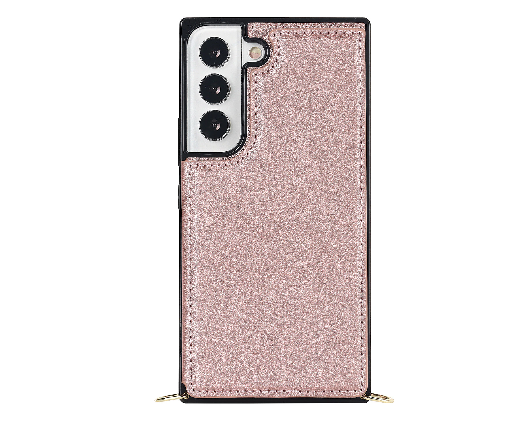 For Samsung Galaxy S22 Wallet Case with Strap - Rose Gold