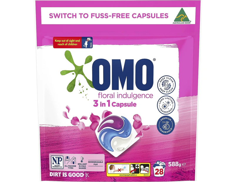 OMO Laundry Capsules 3 in 1 Floral Indulgence 588g Pack of 28's