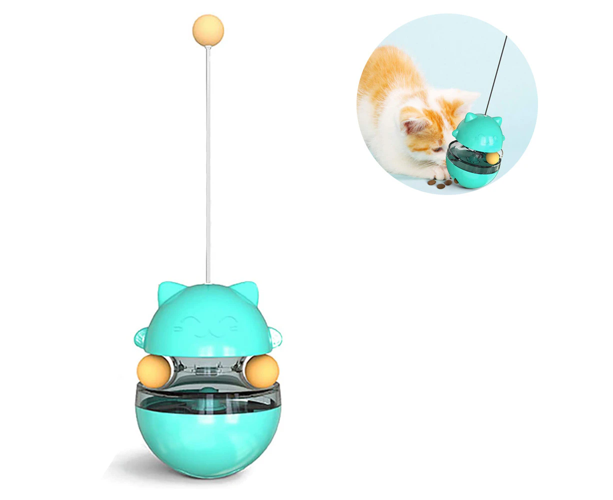 Cat Food Dispenser Treat Toys, Interactive Treat Dispensing Slow Feeder Pet Food Treat Ball Funny Tumbler Style IQ Training Toy  Dual Rolling-Lake Blue