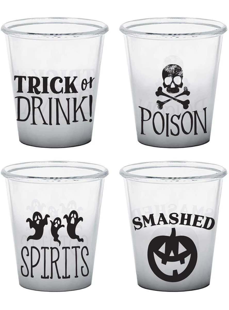 Funny 4 Pack Halloween Plastic Shot Glasses - Genuine Amscan - New