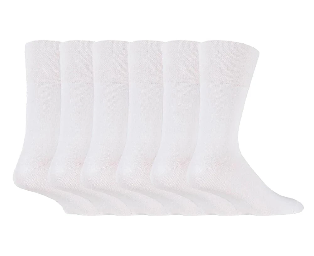 IOMI - Mens 6 pack non elastic diabetic socks with hand linked toe seams - White