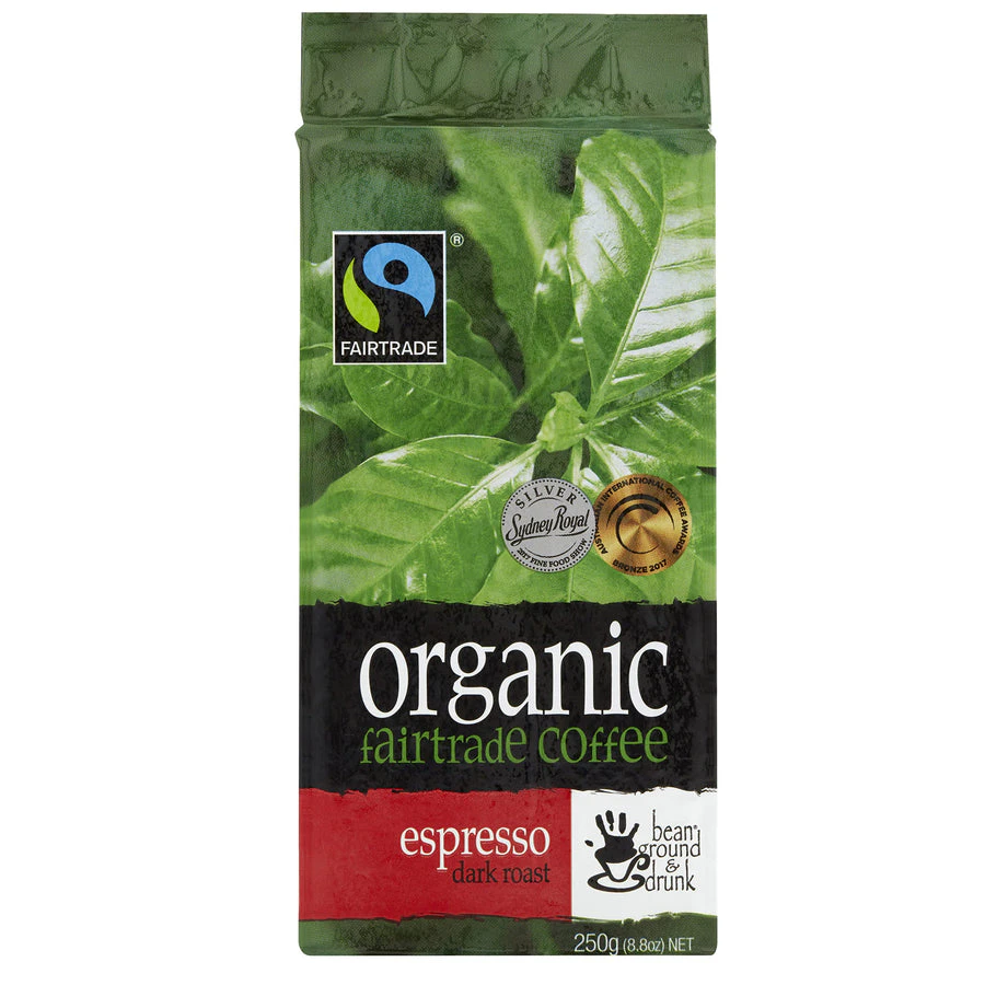 bean ground & drunk  Espresso  Organic Fairtrade 250g ground