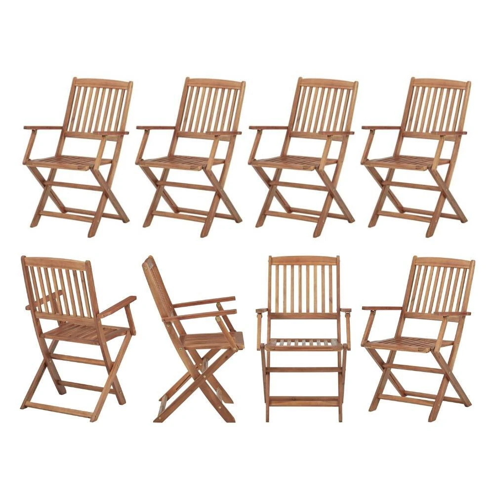 8 Folding Outdoor Chair Solid Hard Wood Garden Patio Furniture Wooden Arm Chairs