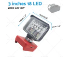 3in Wireless LED Work Light Tool Torch Suitable for Milwaukee 18V Li-ion Battery