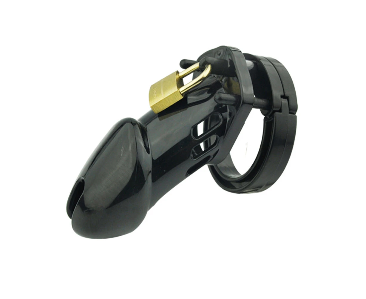 Penis Device Male Chastity Control Cock Lock Cage with Ring Sex Toy BDSM Prop-Black