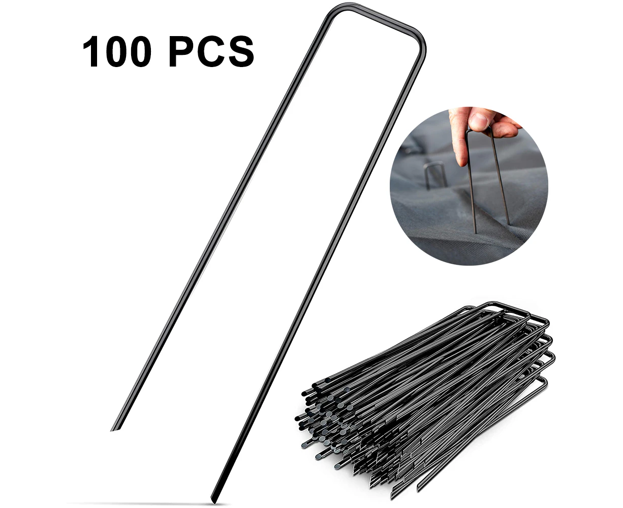 100PCS Ground Nail Galvanized Lawn Nails U-shaped for Fixing Artificial - Black wire