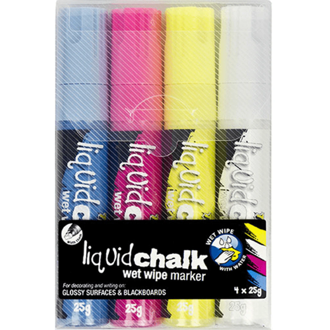 Texta Liquid Chalk Marker Wet Wipe Chisel Assorted Colours Wallet 4