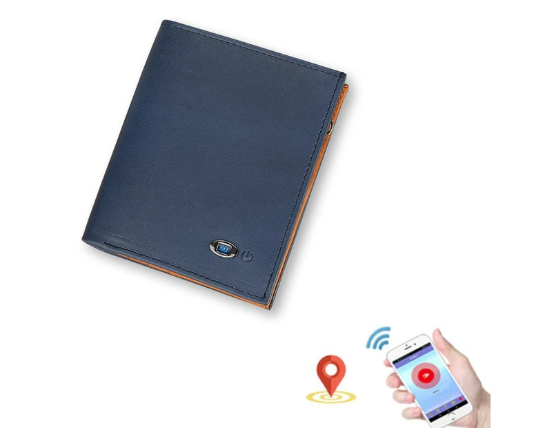 Men Leather Business Wallet Bluetooth Anti-Lost Alarm Smart Coin Purse(Blue)