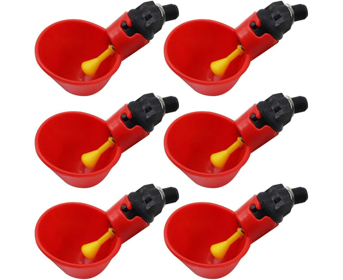 Automatic Chicken / Poultry Waterer / Drinker with Watering Cups Red Plastic Bowls Backyard Chicken Flock Duck Bird Feeder Pack of 6