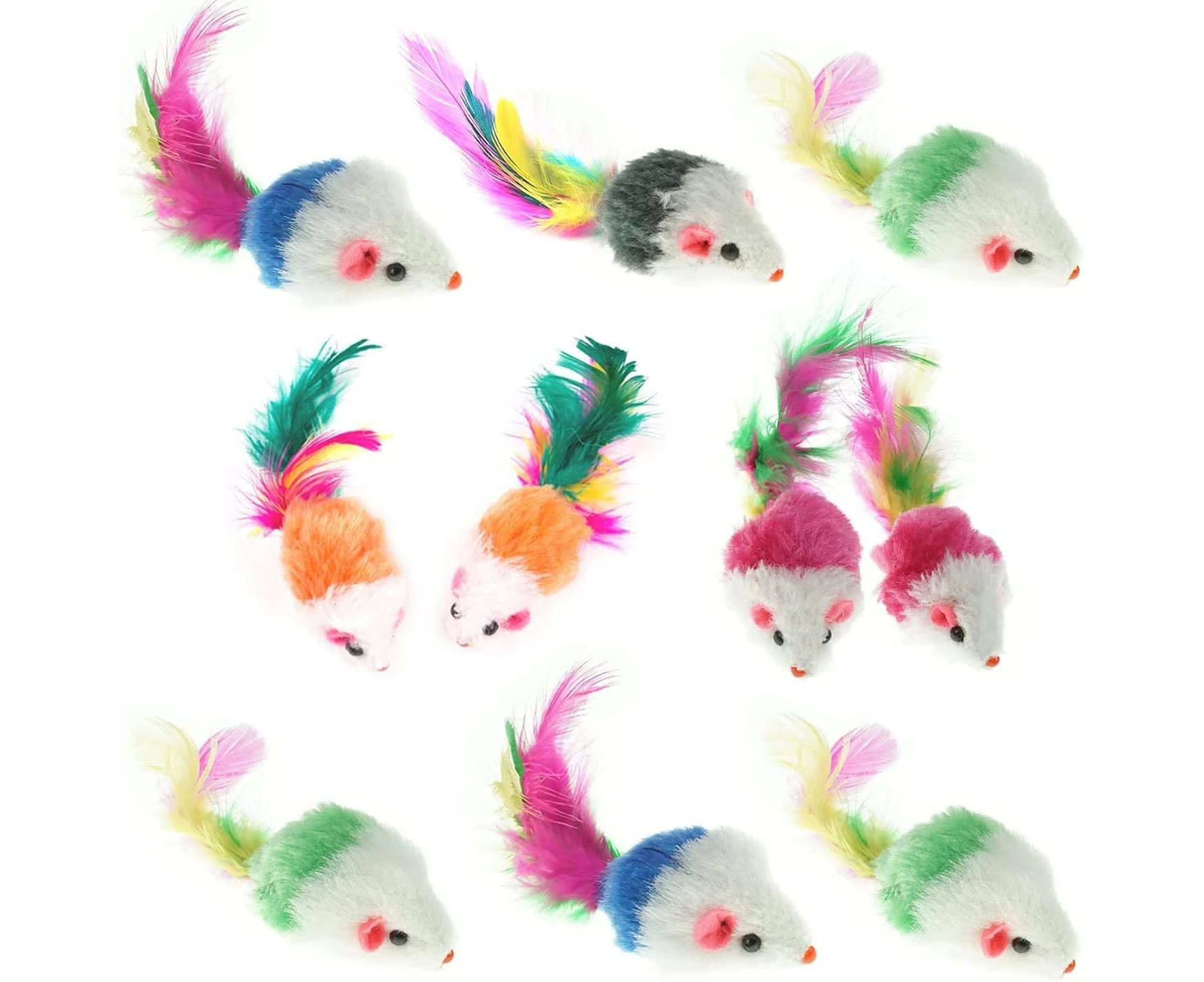 Furry Pet Cat Toys Mice, Cat Toy Mouse, Pet Toys for Cats, Cat Catcher for Feather Tails, 10 Counting（Color Random）