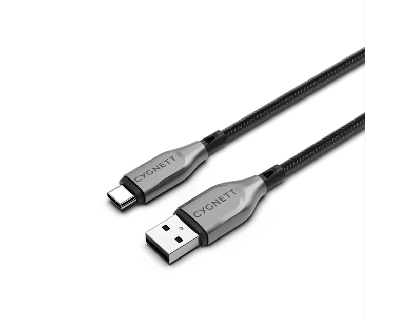 Cygnett Armoured USB-C to USB-A (2.0) Cable (50cm) - Black (CY4680PCUSA), 3A/60W, Braided, 480Mbps Transfer, Fast Charge,Best for Laptop