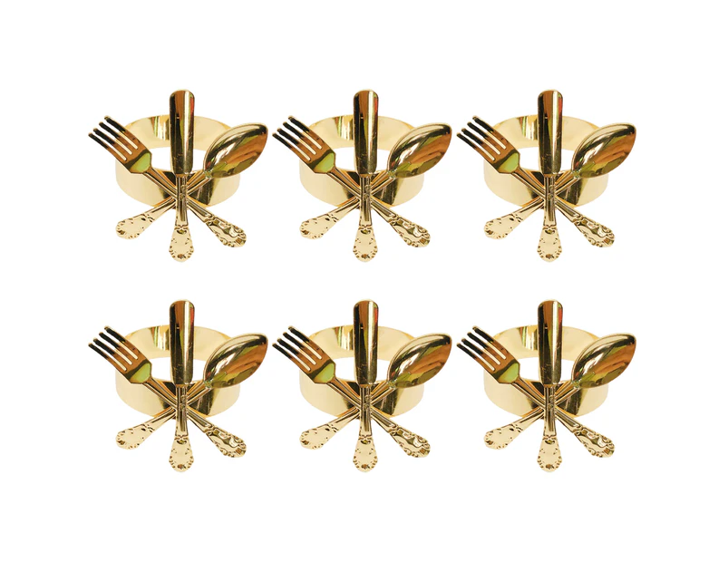 6Pcs Fork Spoon Towel Napkin Ring Hotel Wedding Party Dinning Table Home Decor-Golden