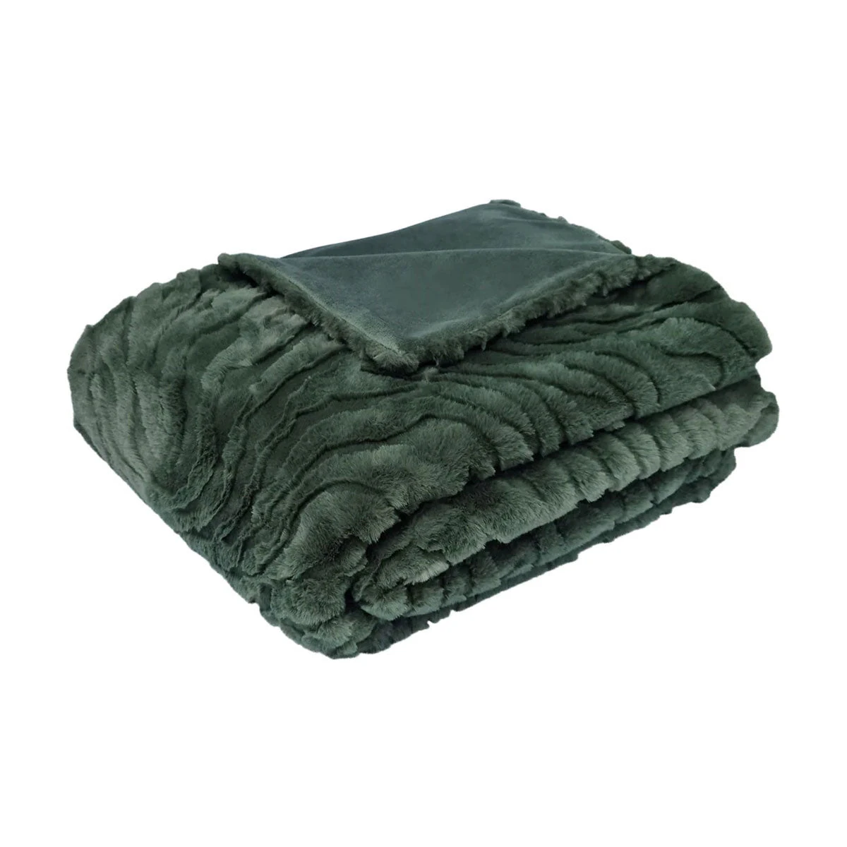 J Elliot Home Rita Wave Embossed Faux Mink Throw Rug Blanket Green