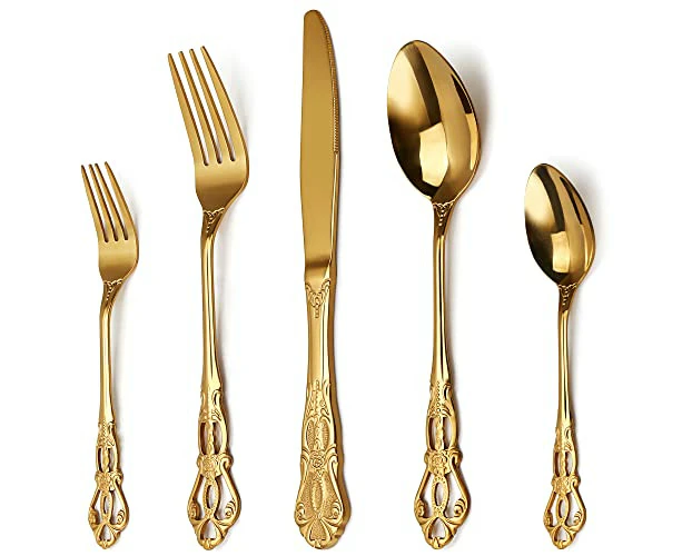 Gold Plated Anti-rust Stainless Steel Flatware Cutlery Set 20 Pieces Gold Fork Spoon and Knife Utensils