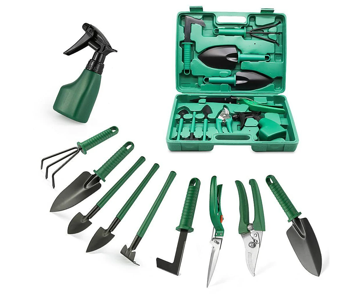 10Pcs Gardening Tool Gift DIY Ergonomic Non Slip Handle Garden Hand Tools Set Green