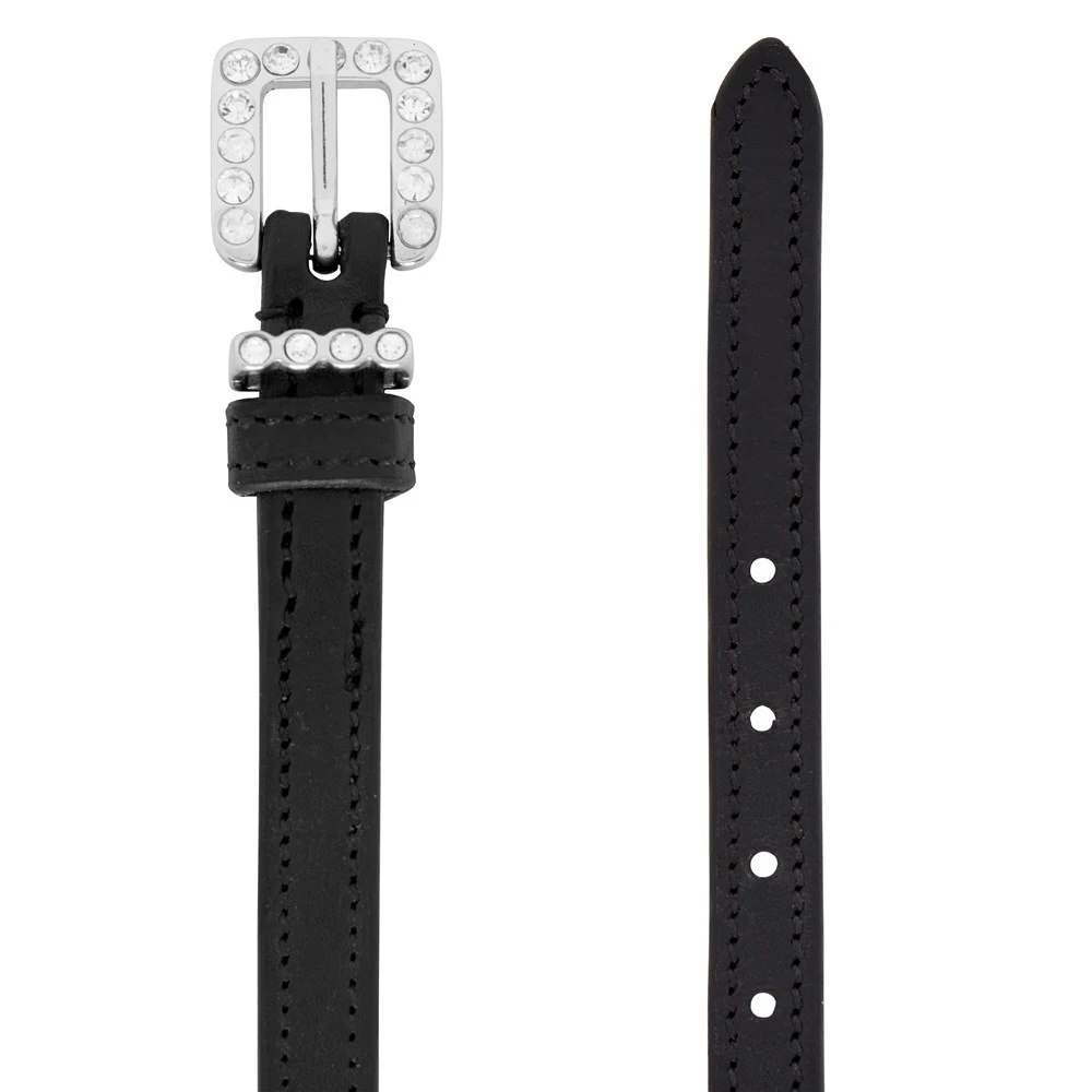 English Spur Straps with Diamante Dressage Prince Of Wales Black  10mm x 45cm