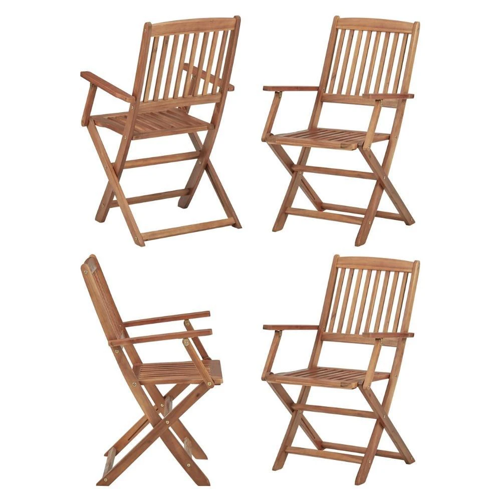 4 Folding Outdoor Chair Solid Hard Wood Garden Patio Furniture Wooden Arm Chairs