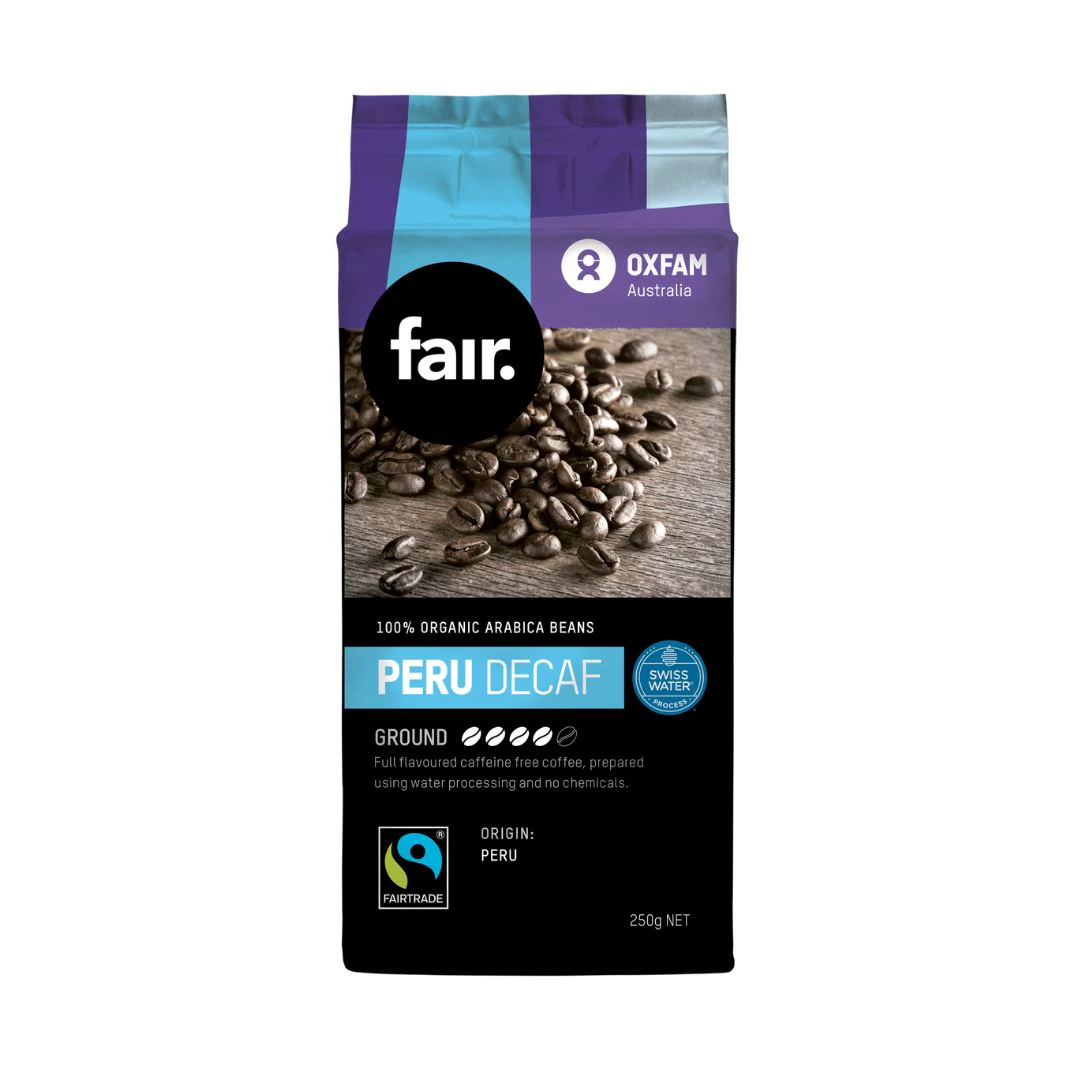 Oxfam fair Fairtrade Peru Decaffeinated organic ground coffee 250g