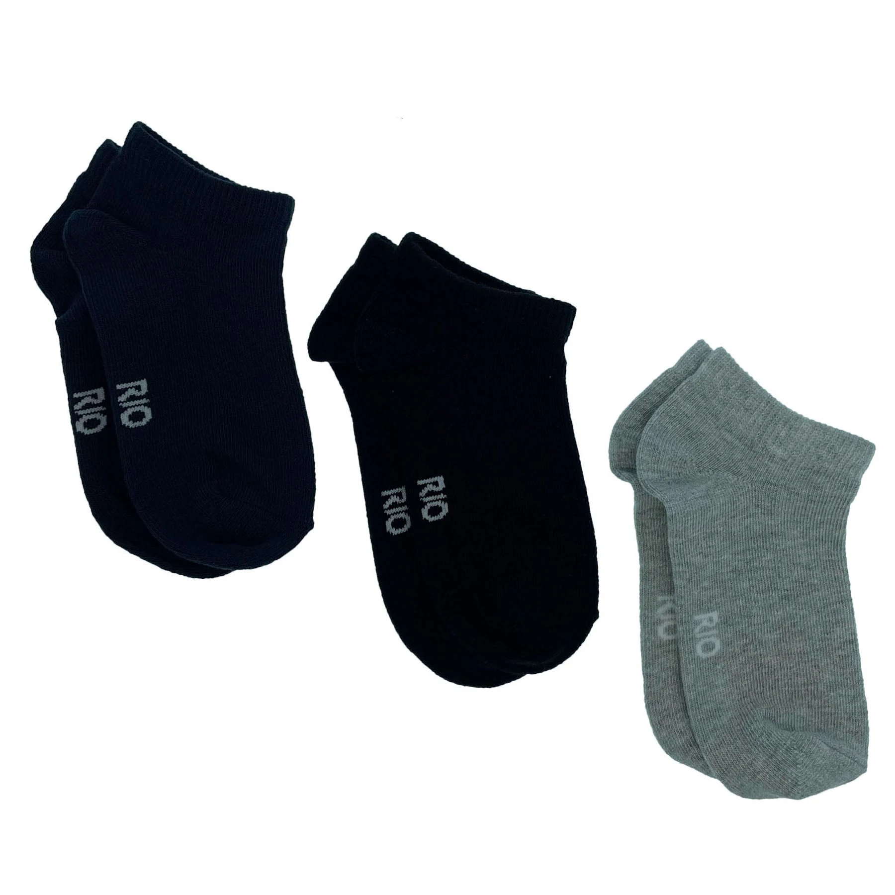 Rio 3 Pairs Kids Trainer Cotton Rich School Comfort Socks Black Grey Navy Assorted