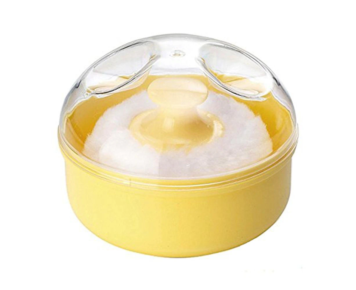 1 Piece Soft Face Body Powder Puff Sponge Box Case Cosmetic Container ，Yellow