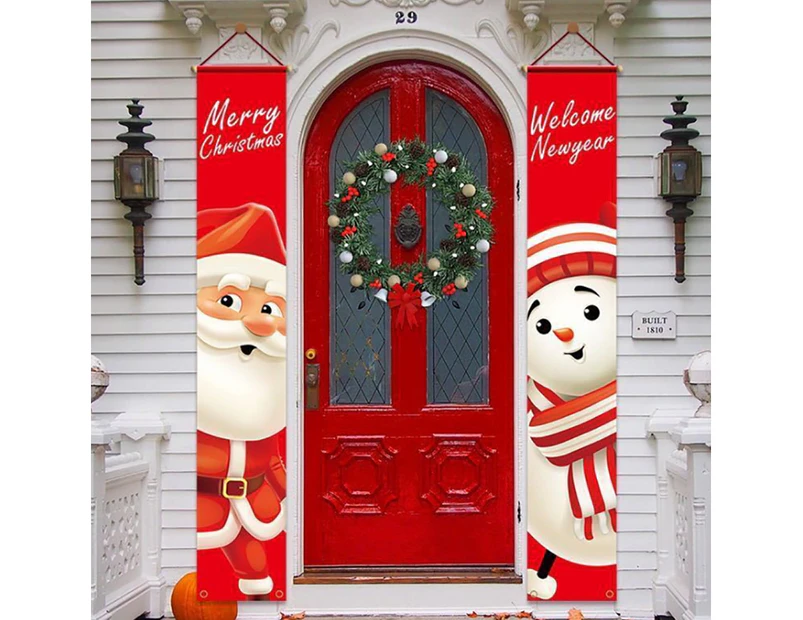 Christmas Porch Door Wall Banner Flag Home Xmas Hanging Party Decoration - Santa Claus Snowman