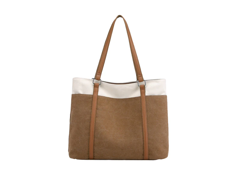 Women Tote Bag for Work Travel Canvas Laptop Handbag Shoulder Bag Brown