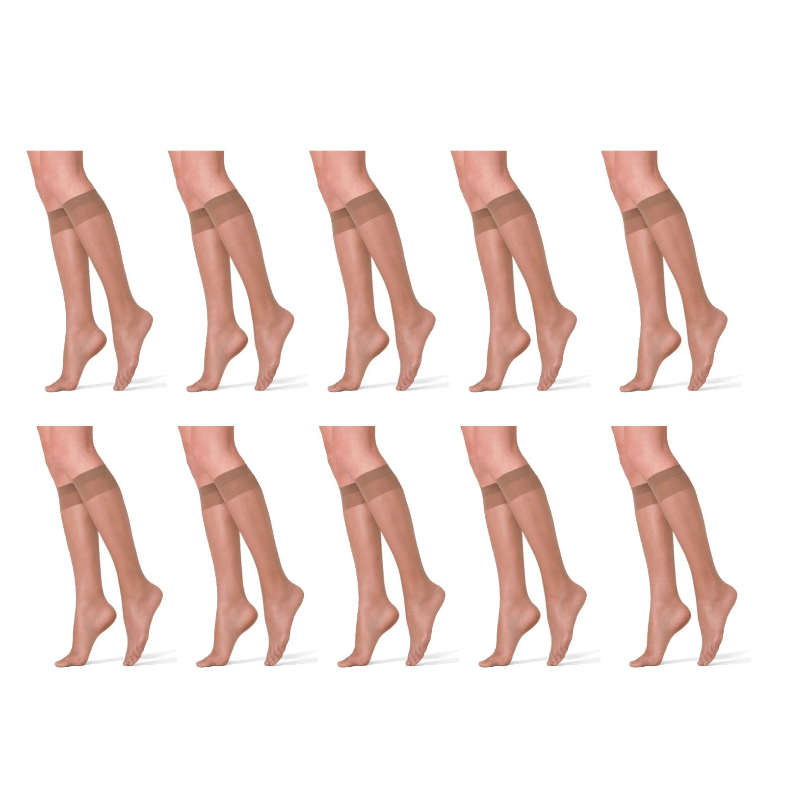 10x RazzaMatazz Sheer Knee-Hi High  Tan Brown Bulk 15 Denier Women Pantyhose Socks