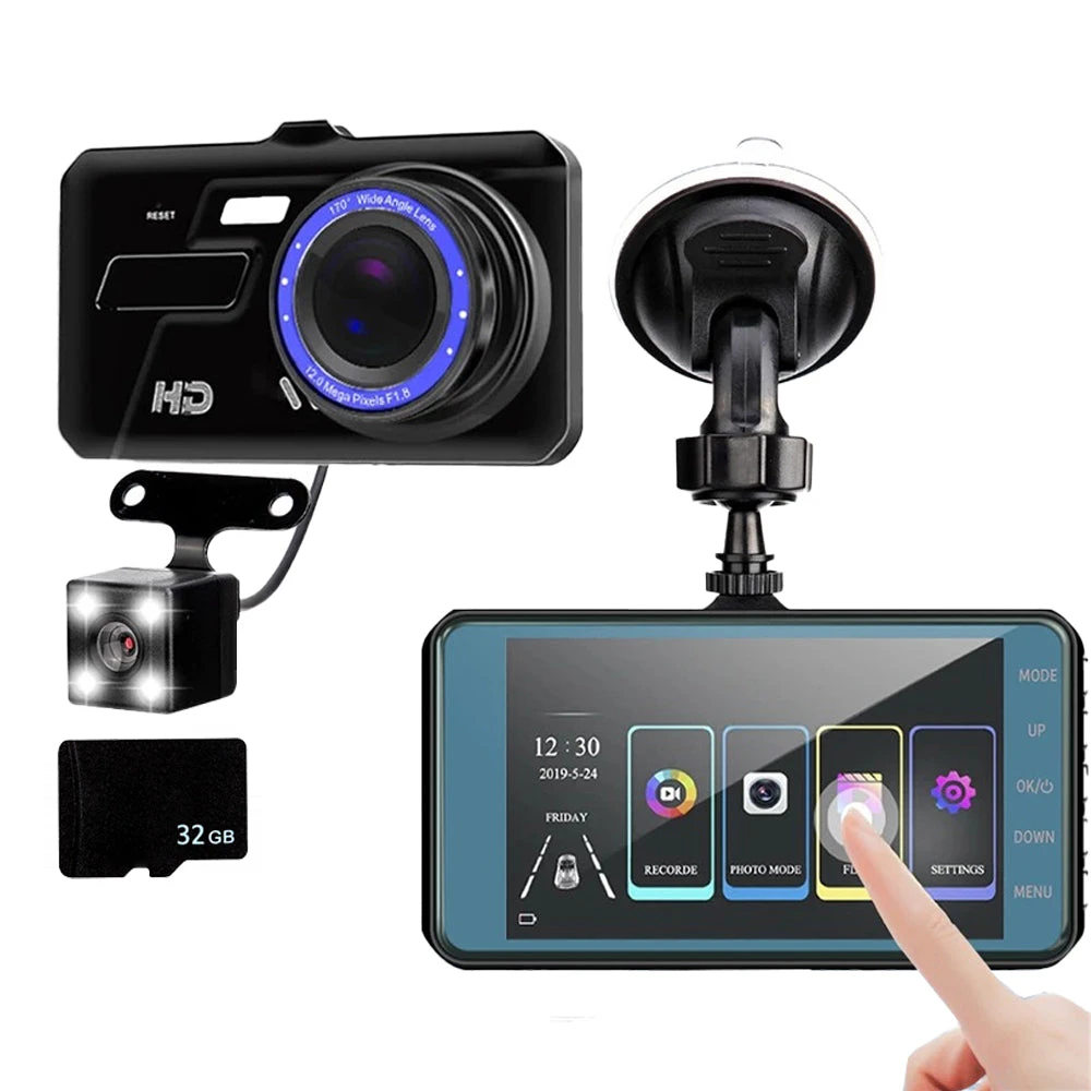 Touch Screen Dash Cam 2 Channel Car Camera Front and Rear Monitoring Loop Recording Camera