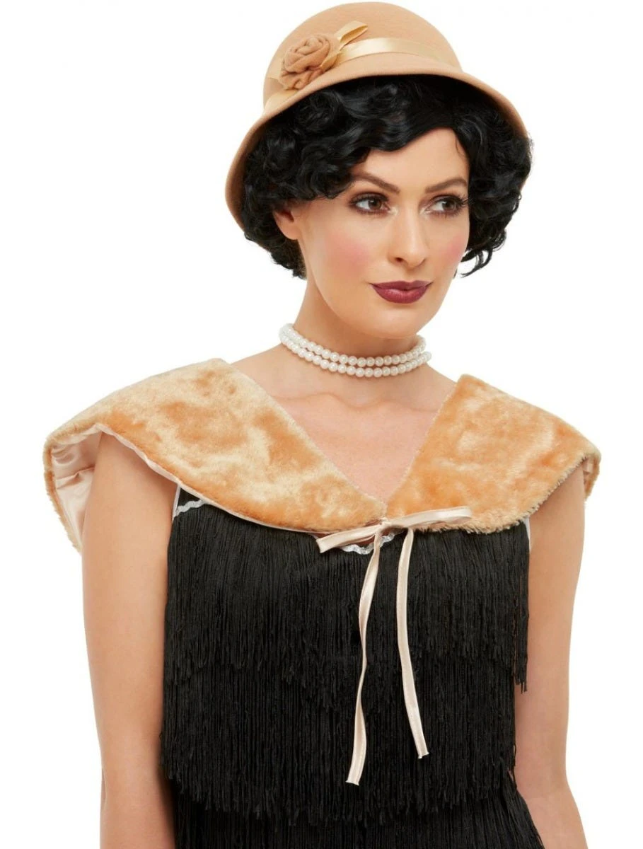 Ladies 1920s Hat Shawl Costume Kit - Brown