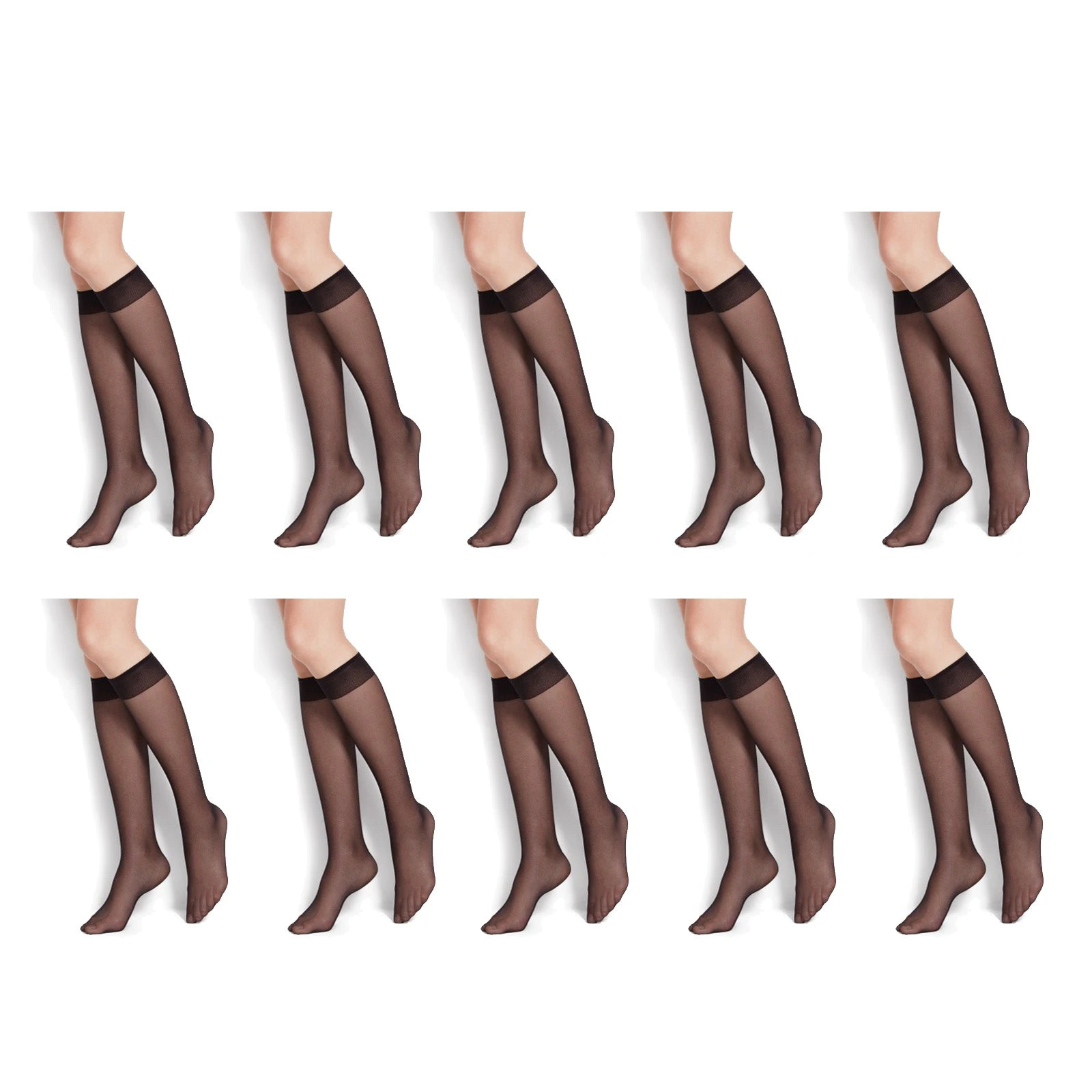 10x RazzaMatazz Sheer Knee-Hi High 15 Denier Women Pantyhose Socks Black Bulk