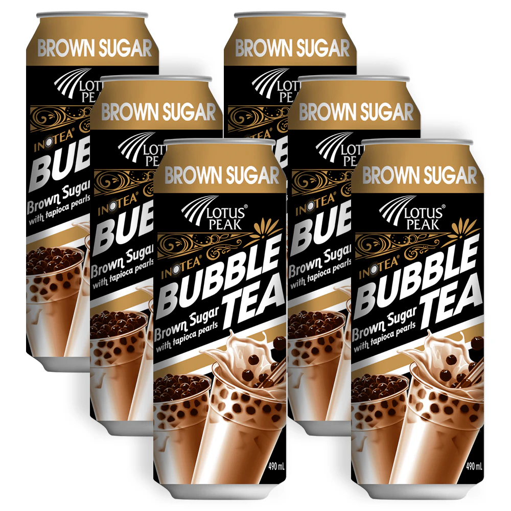 6pc Lotus Peak Bubble Tea Drink Flavoured Brown Sugar With Tapioca Pearls 490ml