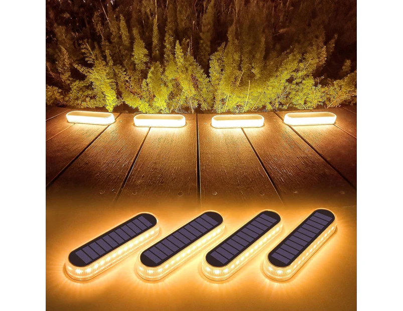 Solar Deck Lights, 4 Pack 40LM Solar Powered Step Lights, LED Dock Lights Warm