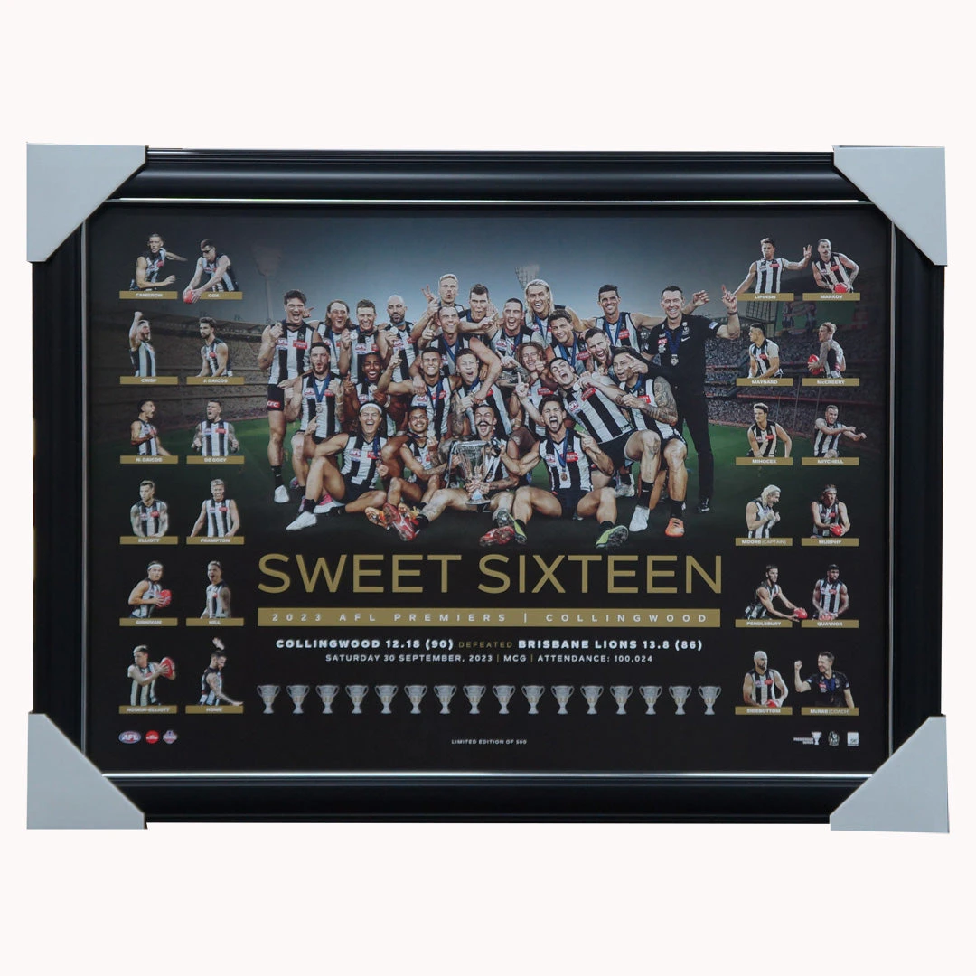 Collingwood Sweet Sixteen Official AFL Premiers Collage Print Framed - 5877