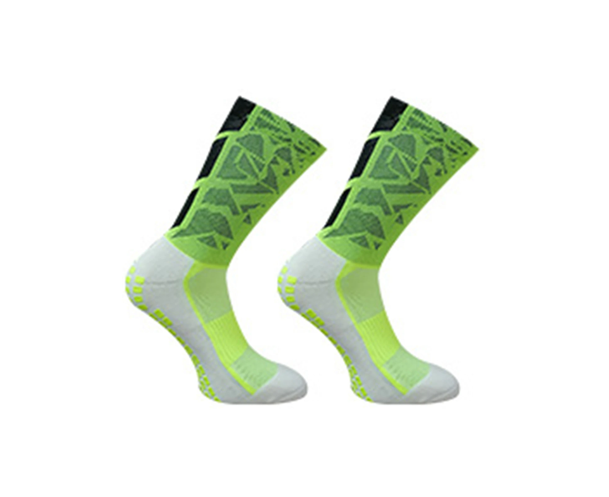 1 Pair Football Socks Sweat-absorbing Non-slip Thickened Stretchy Ventilating Comfort Running Socks Outdoor Supplies -Fluorescent Green Cotton