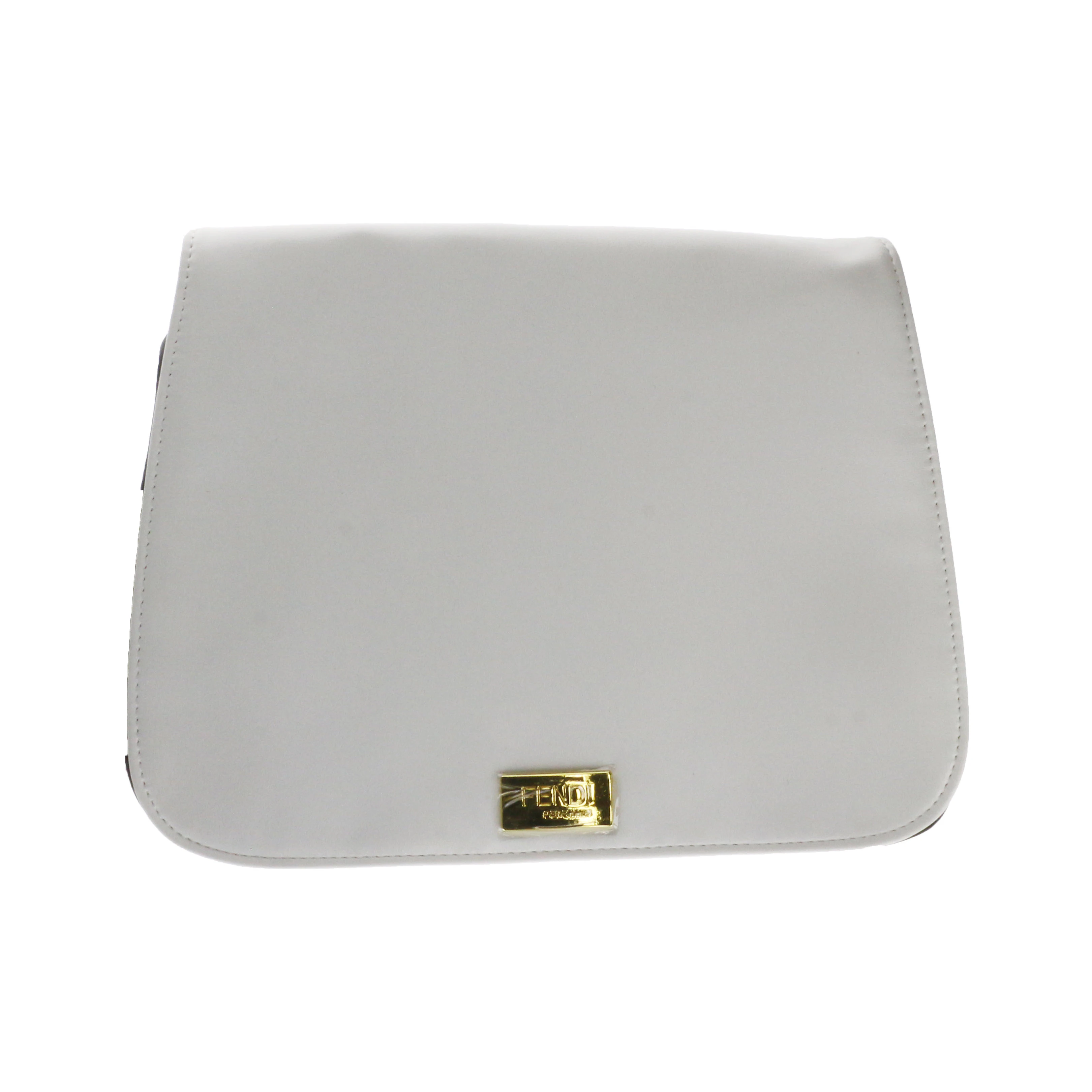 Fan Di Fendi Furiosa Trousse White Faux Leather Trousse Pouch (9" X 7" X 1")