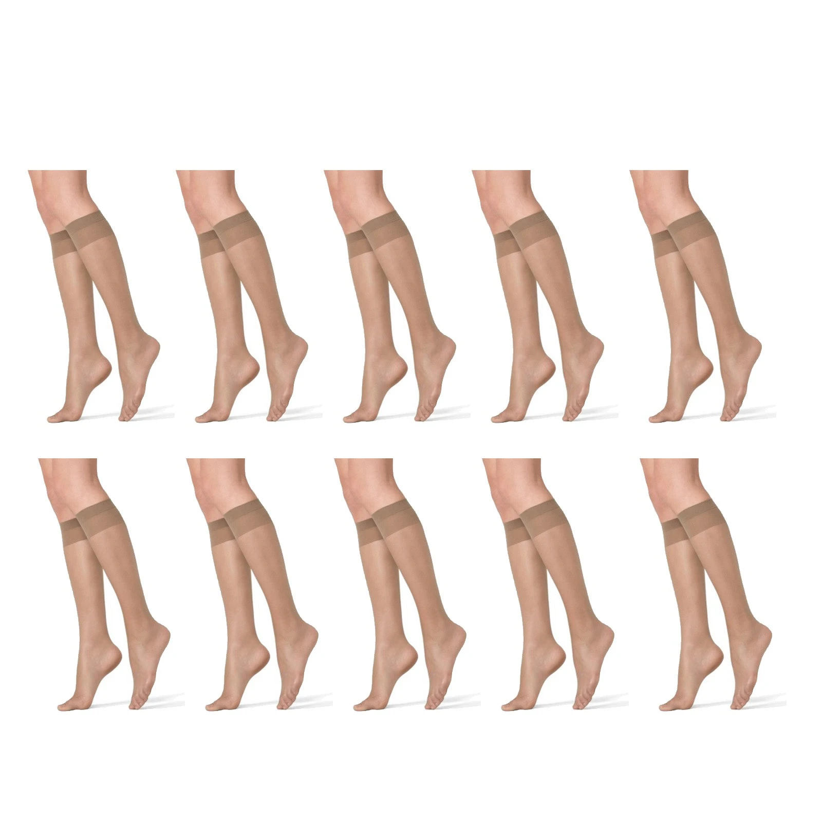 10x RazzaMatazz Sheer Knee-Hi High Women Natural Beige Bulk 15 Denier Pantyhose Socks