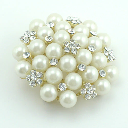 14k yellow Gold plated with crystals white pearls brooch pin