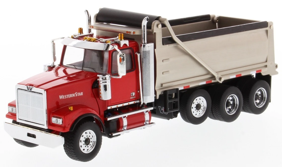 Diecast Masters 1/50 Western Star 4900 SF Dump Truck  Red cab matte silver plated dump body Diecast Model