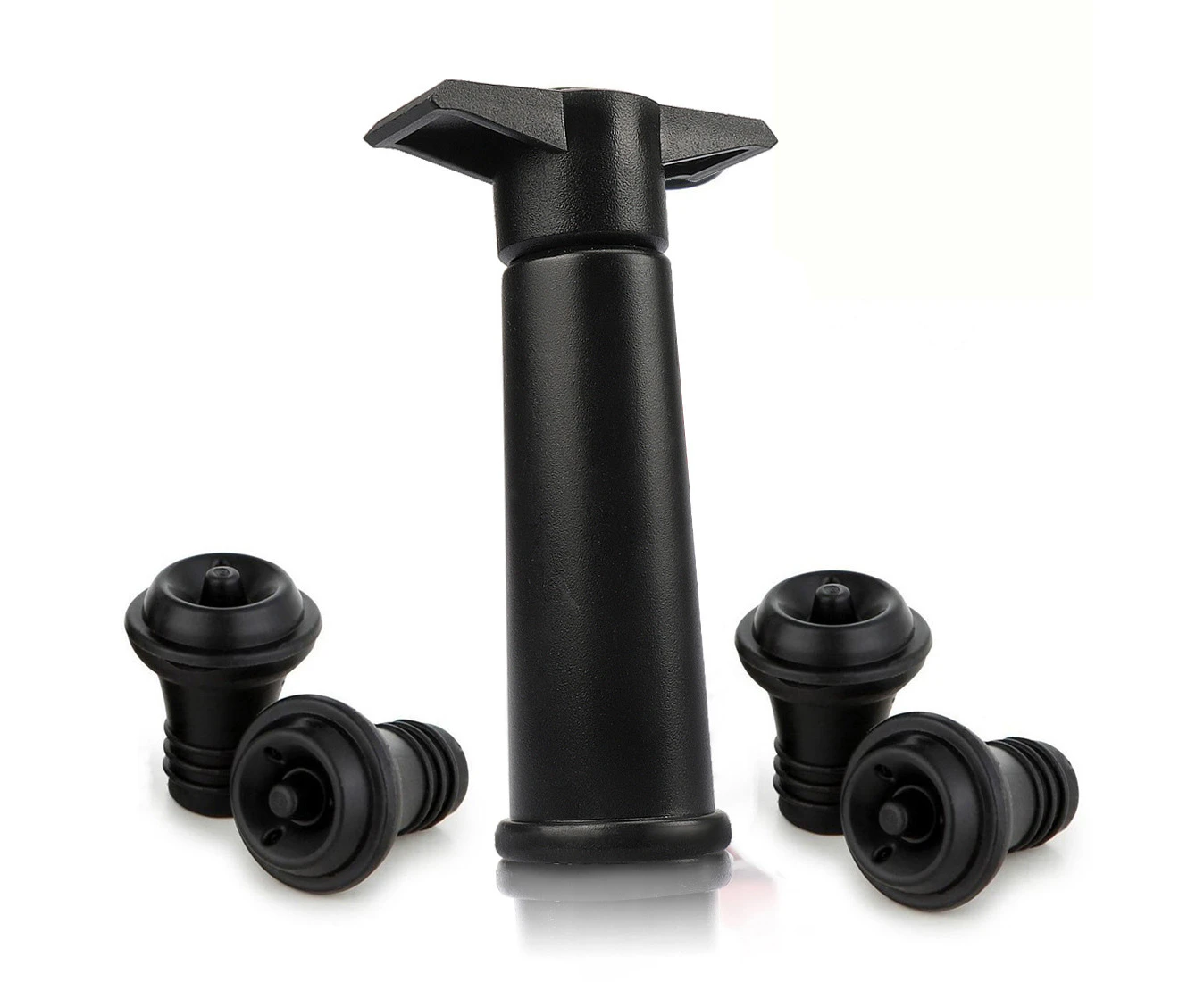 Vacu Vin Black Pump with Wine Saver stoppers - Keeps wine fresh for up to 10 days (Black）