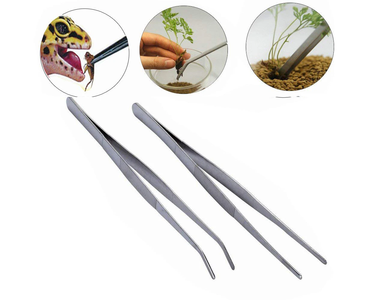 2 Piece Tweezers Stainless Steel Tweezers for Fish Tank Aquatic Plants, Feeding Tongs for Worms, Reptiles, Lizards