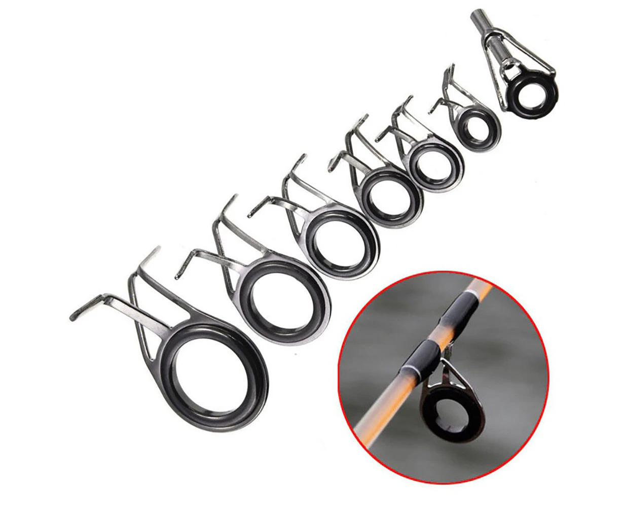 7Pcs Mixed Size Fishing Rod Guides Tip Top Eye Line Rings Building Repair Kit