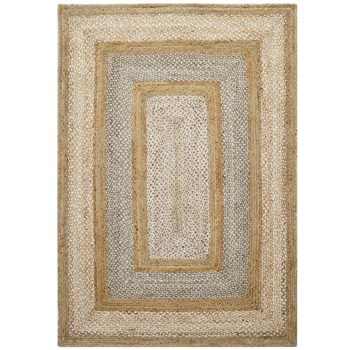 Handwoven Natural Jute Rug-Border 1125-Natural Ivory