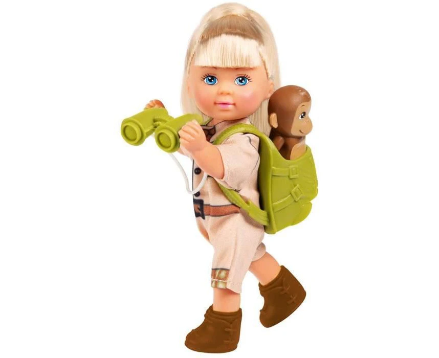 Simba 105733481 Steffi Love Monkeys Doll in Expedition Outfit with Backpack, Binoculars, Lining and Two Cute Baby Monkeys