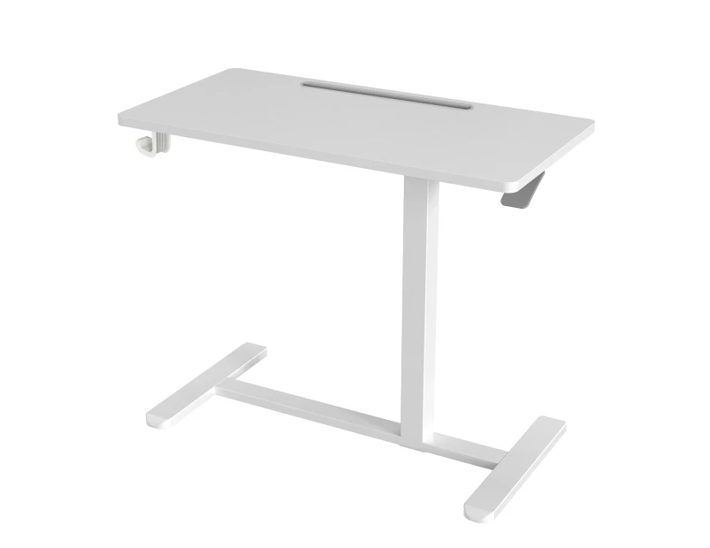 Altus Mobile Standing Desk with Wheels Pneumatic Over Bed Table (White)
