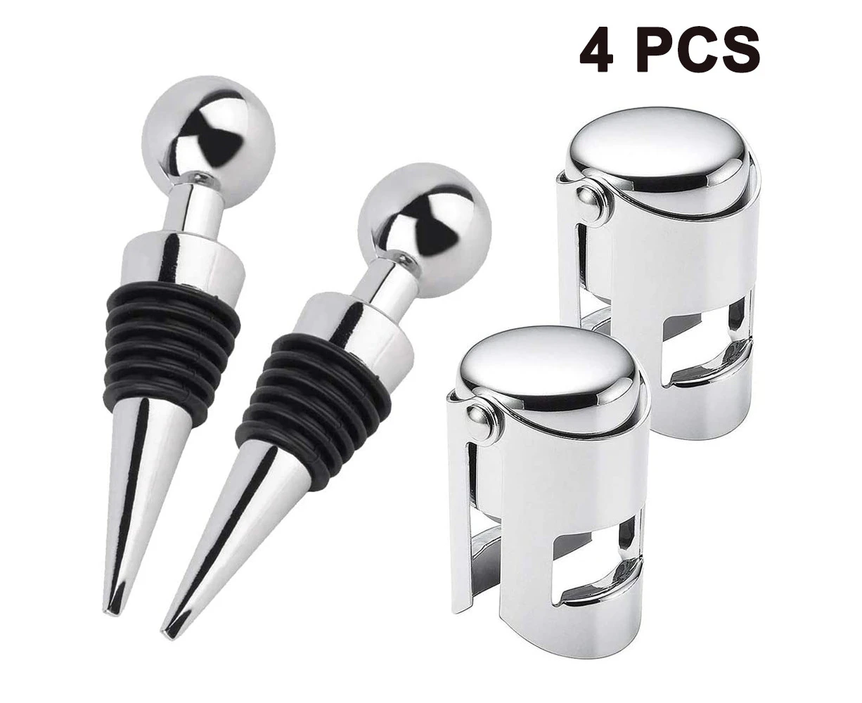 2 pieces of wine bottle stopper and 2 pieces of champagne bottle stopper wine bottle stopper stainless steel