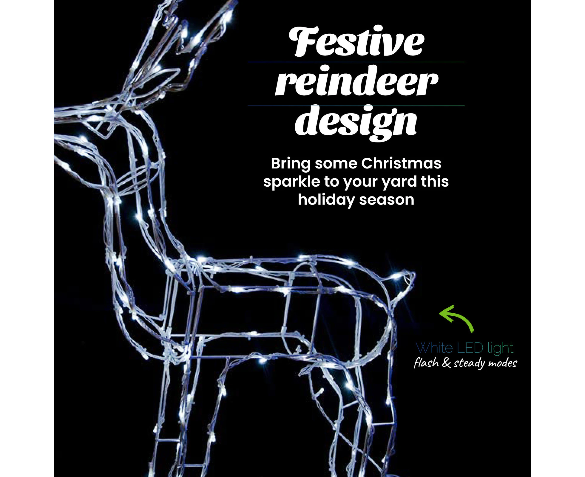 Sas Silhouette Reindeer Solar Power Led Light, Cool White, 50 Led Globes, Free Standing Design With Strong Structure, Weather Resistant, Autoimatically Tur