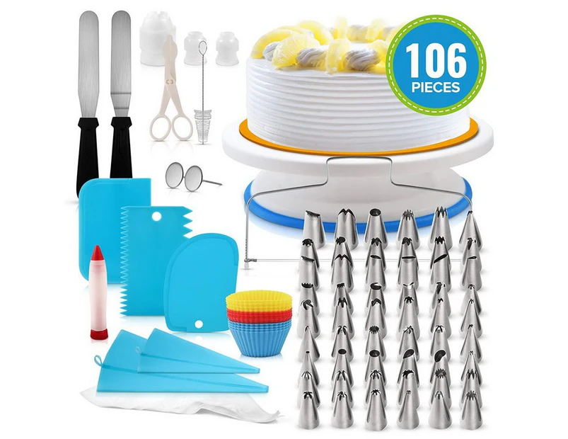 106pcs Multi-function Cake Decorating Set Cake Turntable Kit Pastry Tube Fondant DIY Tools