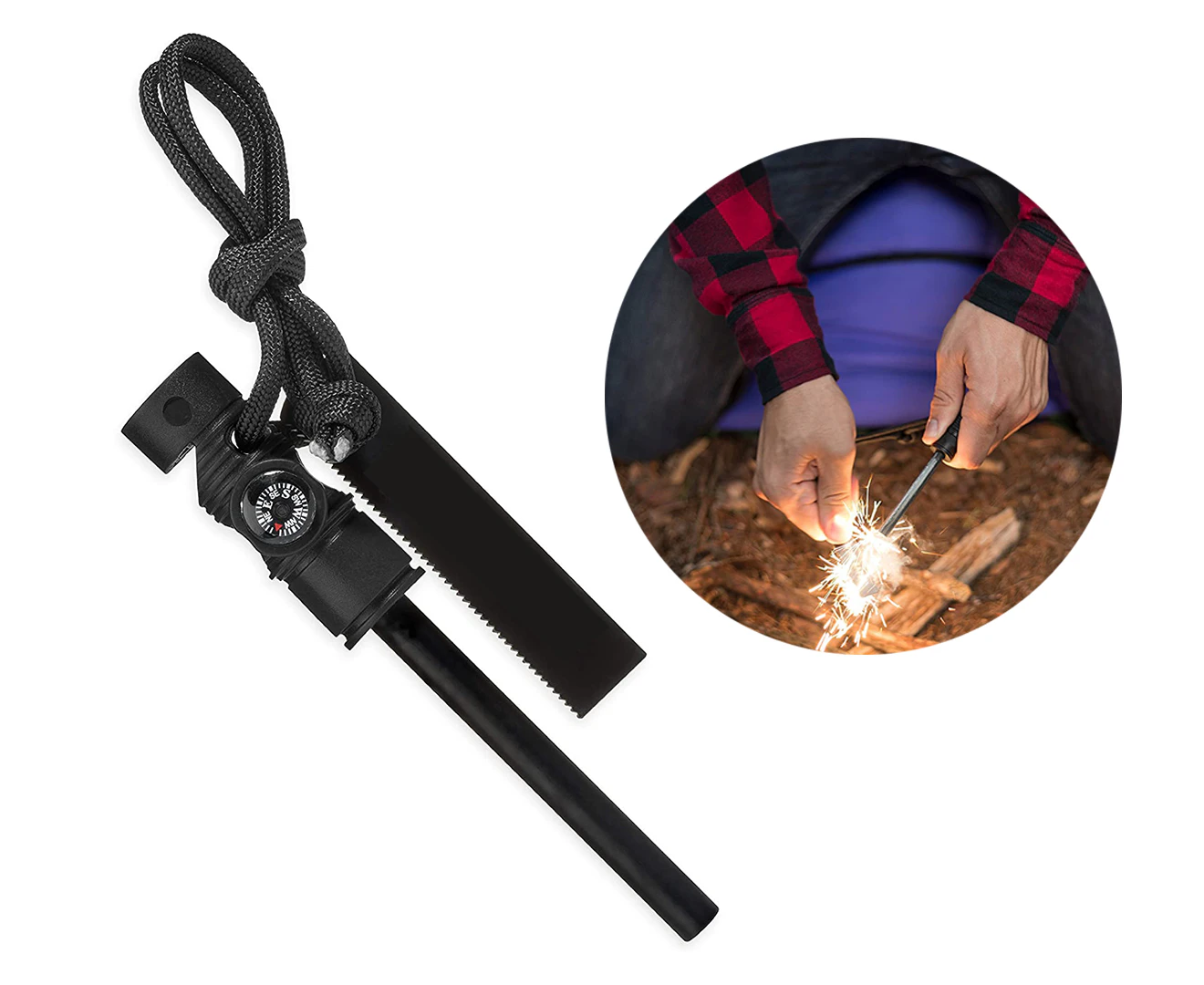 2PCS 3-in-1 Flint Rod Camping Hiking Outdoor Survival Fire Starter Lighter Stick