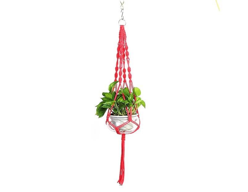 Plant Hangers Color Flower Pot Hand-woven Net Bag Hanging Holder Home Decor-Red