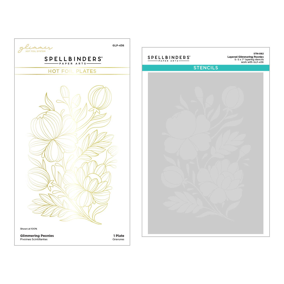 Spellbinders Glimmering Peonies Glimmer Plate and Stencil Bundle from the Glimmering Flowers Collection